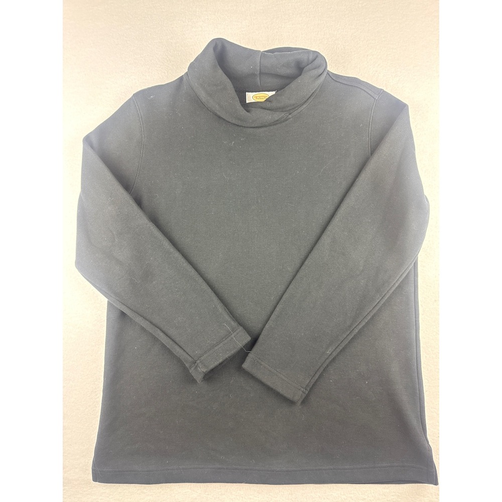 Talbots Women Black 100% Cotton Ribbed Cowl Neck Long Sleeve Top Large